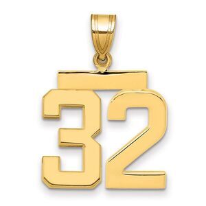 14k Yellow Gold, Athletic Collection Medium Polished Number 32 Pendant